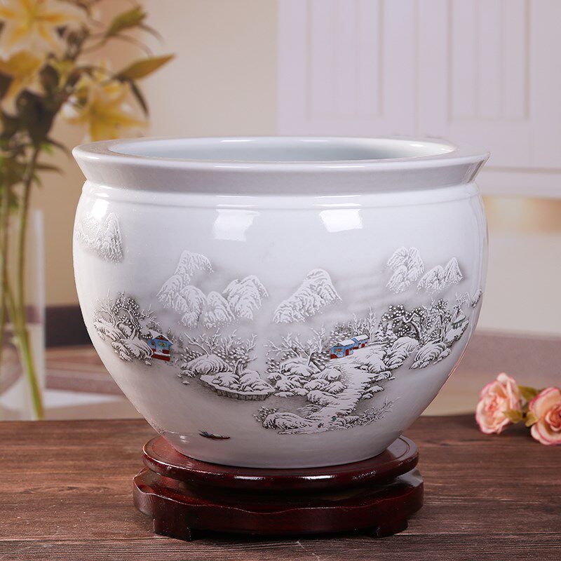 景德镇陶瓷器粉彩花盆大号水培碗莲睡莲铜钱草绿萝盆栽庭院金鱼缸
