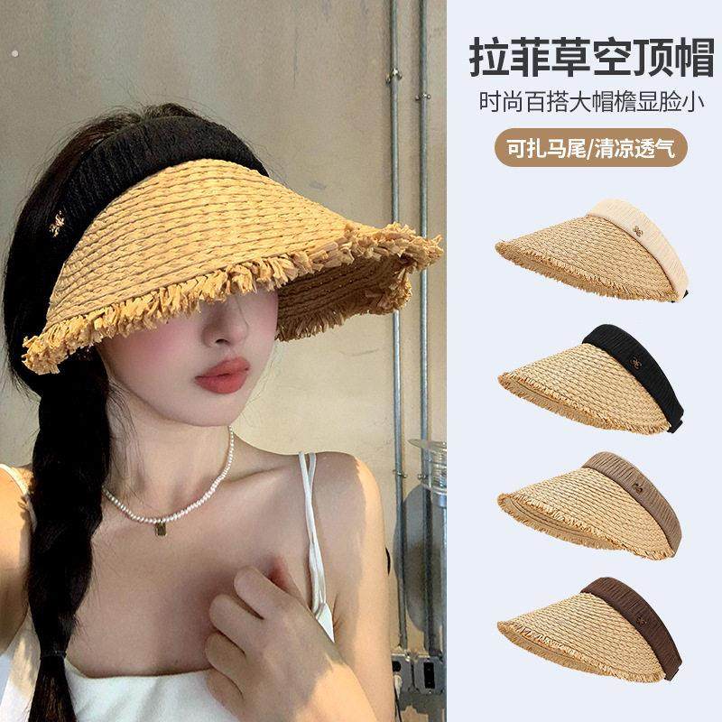 草编空顶草帽子女夏季防晒帽大帽檐遮阳帽防紫外线海边沙滩