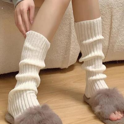 纯色针织袜套女秋冬保暖中筒袜2yk堆堆袜原宿风辣妹学院风长袜女