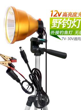 12V蓝光钓鱼灯头200WT夜钓灯大光圈9核大功率大功率LED黄光电瓶外