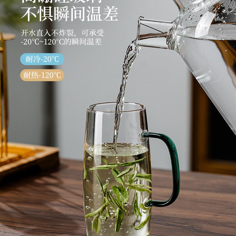 玻璃杯带把手家用耐高温待客套装6只办公室泡绿茶杯专用喝水杯子图片