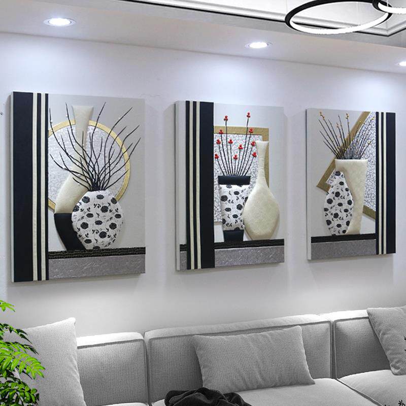 轻奢高档沙发背景墙装饰画客厅三联抽象挂画现代简约3D立体皮雕画