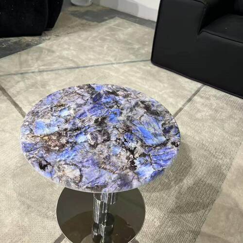 欧式茶几轻奢风设计师微晶石大理石奢石家用沙发客厅角几碳钢桌腿