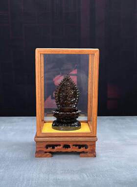 实木莲花底座唐卡供奉坐台佛像带屏风底托非洲黑檀木小佛龛展示架