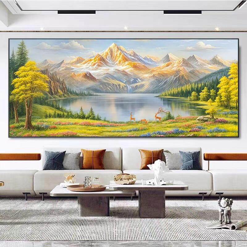金山聚宝盆客厅装饰画轻奢聚财山水风景画高端发财沙发背景墙挂画