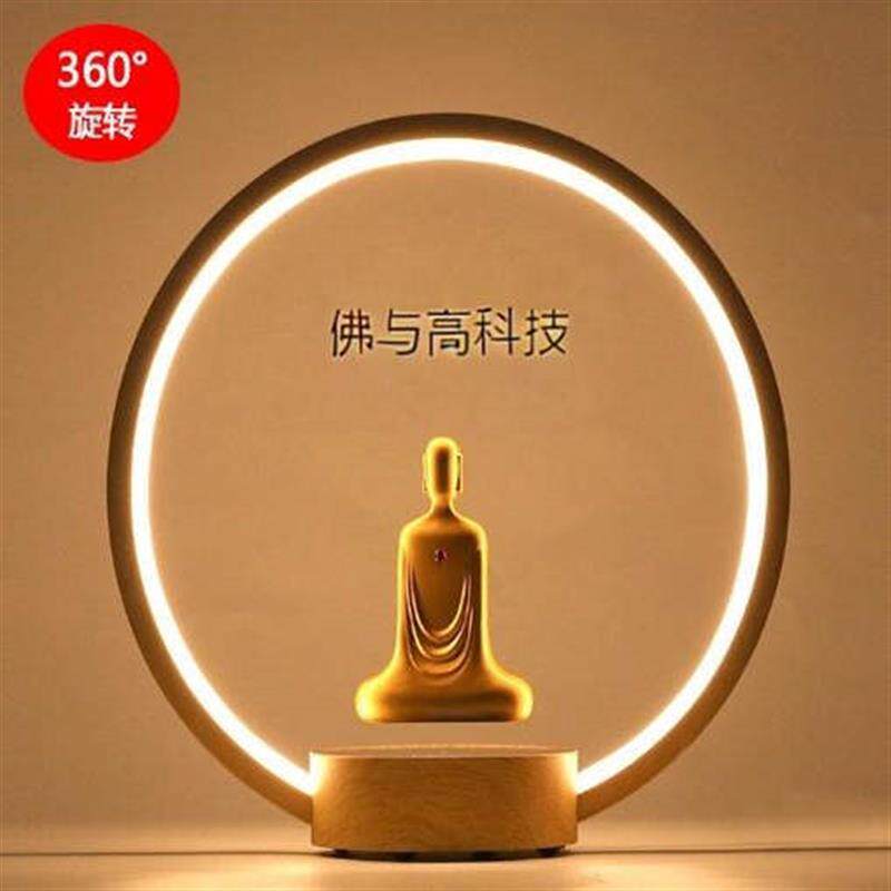 镀金佛像磁悬浮LED小夜灯摆件玄关办公桌客厅复古科技赛博朋克
