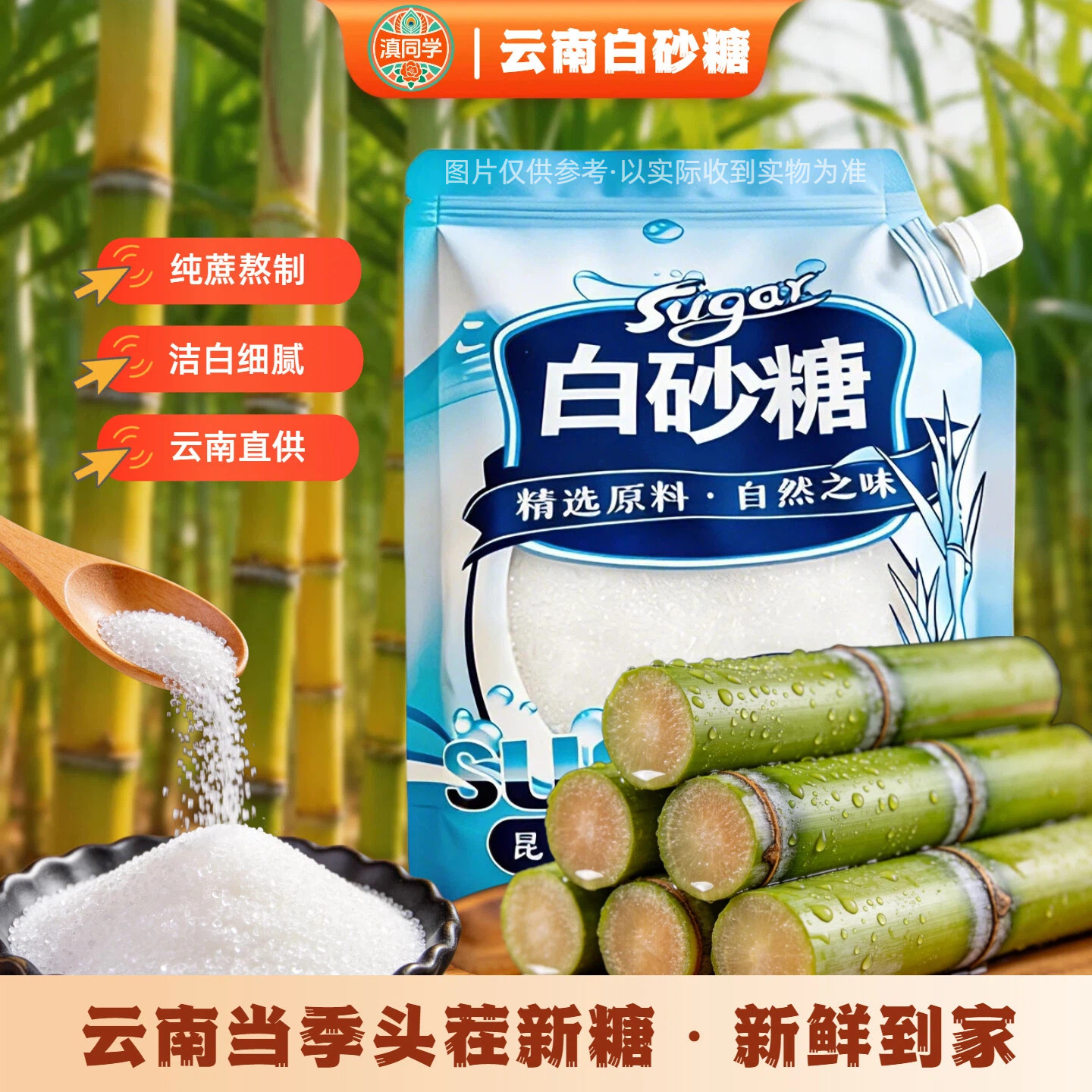 云南一级白糖白砂糖家用烘焙调味用小包装800g带嘴甘蔗食糖批发