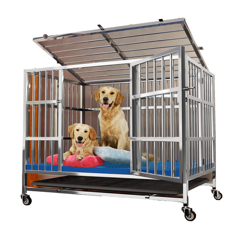 不锈钢狗笼大型中型犬狗笼子室内小型别墅带厕所宠物家用折叠狗窝