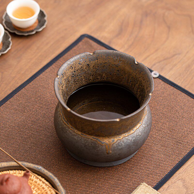 建水高端茶渣缸茶洗陶瓷小中大号水盂废水桶烟灰缸茶具配件茶水缸
