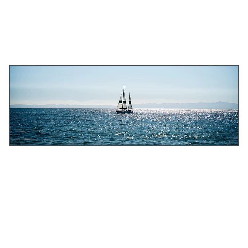 帆船海浪装饰画大办公室山水一帆风顺沙发卧室挂画床头客厅蓝背景