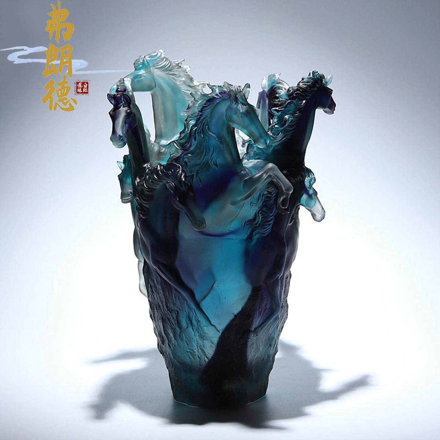 弗朗德生肖吉祥物古法琉璃骏马花瓶摆件小众客厅装饰品插干燥花手