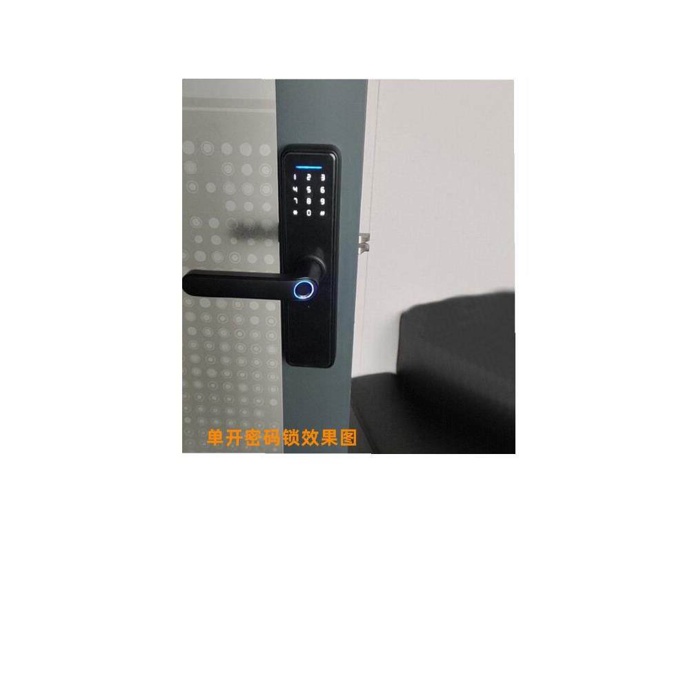 木门密码锁高隔断铝合金框百叶玻璃门智能电子指纹锁室内刷卡锁黑