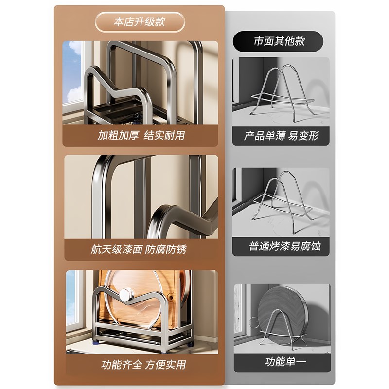 304不锈钢壁挂砧板锅盖置物架菜板案板放置器厨房刀锅铲一体刀架