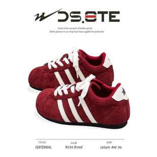 双星八特小众红色德训鞋女2026春季新款三条杠学生校园休闲阿甘鞋