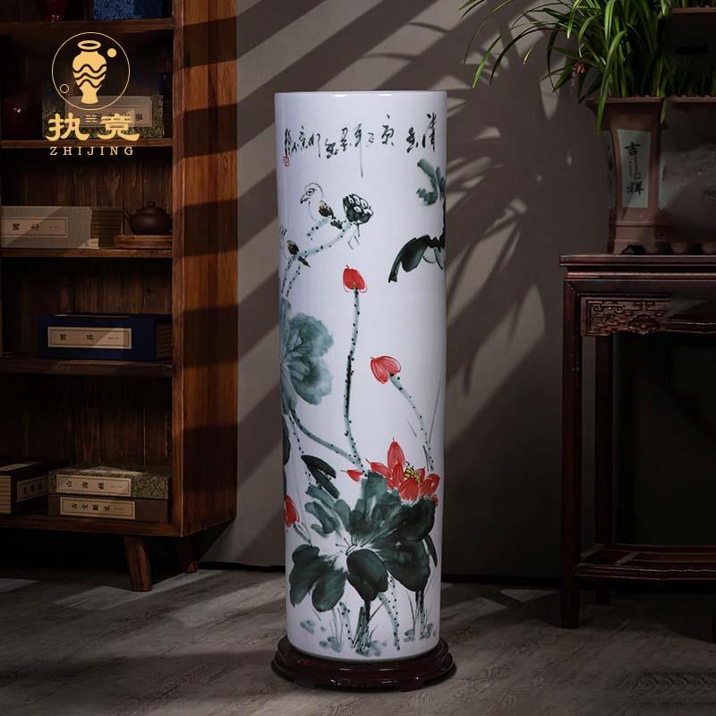 景德镇陶瓷器落地大型摆件书房客厅书画缸卷轴缸手绘收纳箭筒花瓶