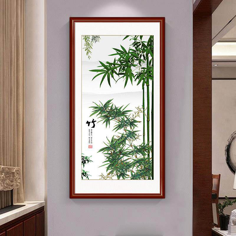 竹报平安入户玄关装饰画新中式走廊过道尽头壁画竖版竹子客厅挂画