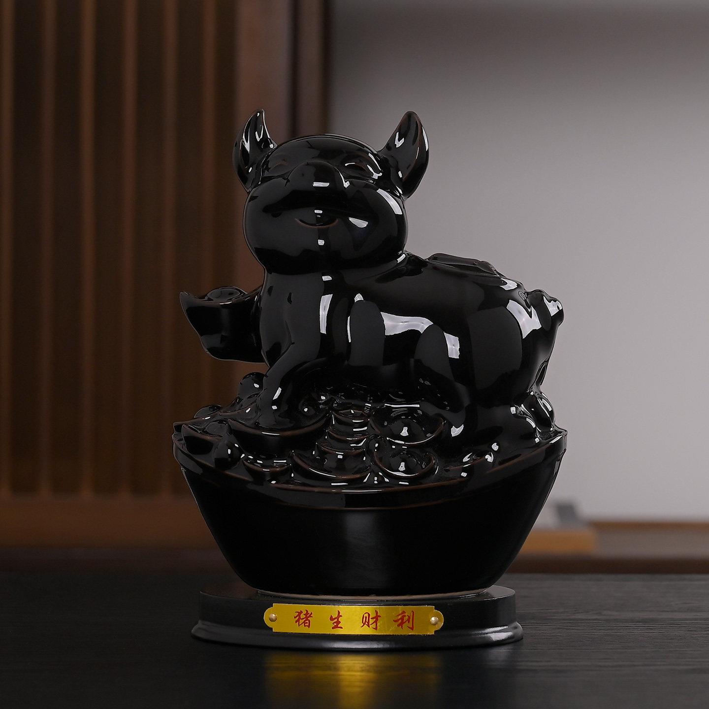 陶瓷黑猪摆件招财风水镇宅补角黑色生肖猪摆件摆设瓷器装饰工艺品