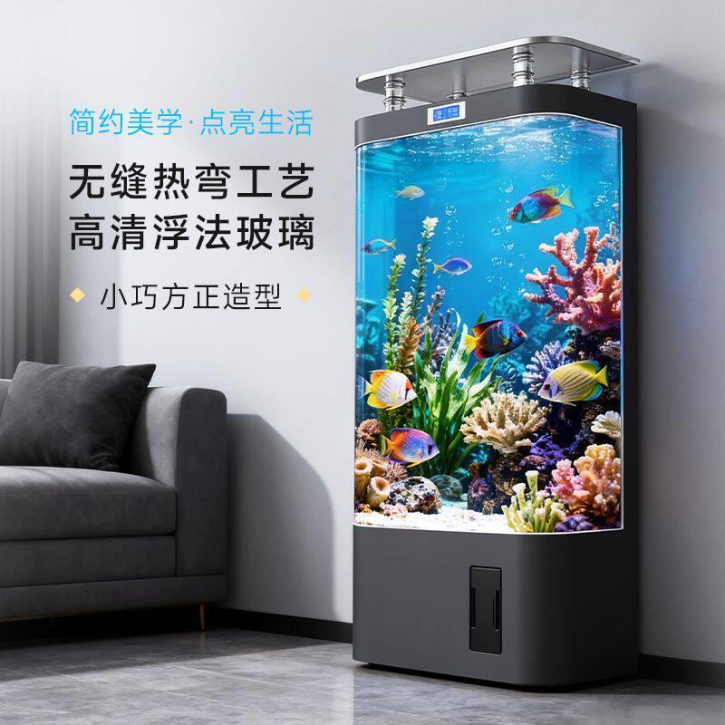 2025新款家用鱼缸客厅落地立式电视柜旁生态玻璃智能显示屏金鱼缸
