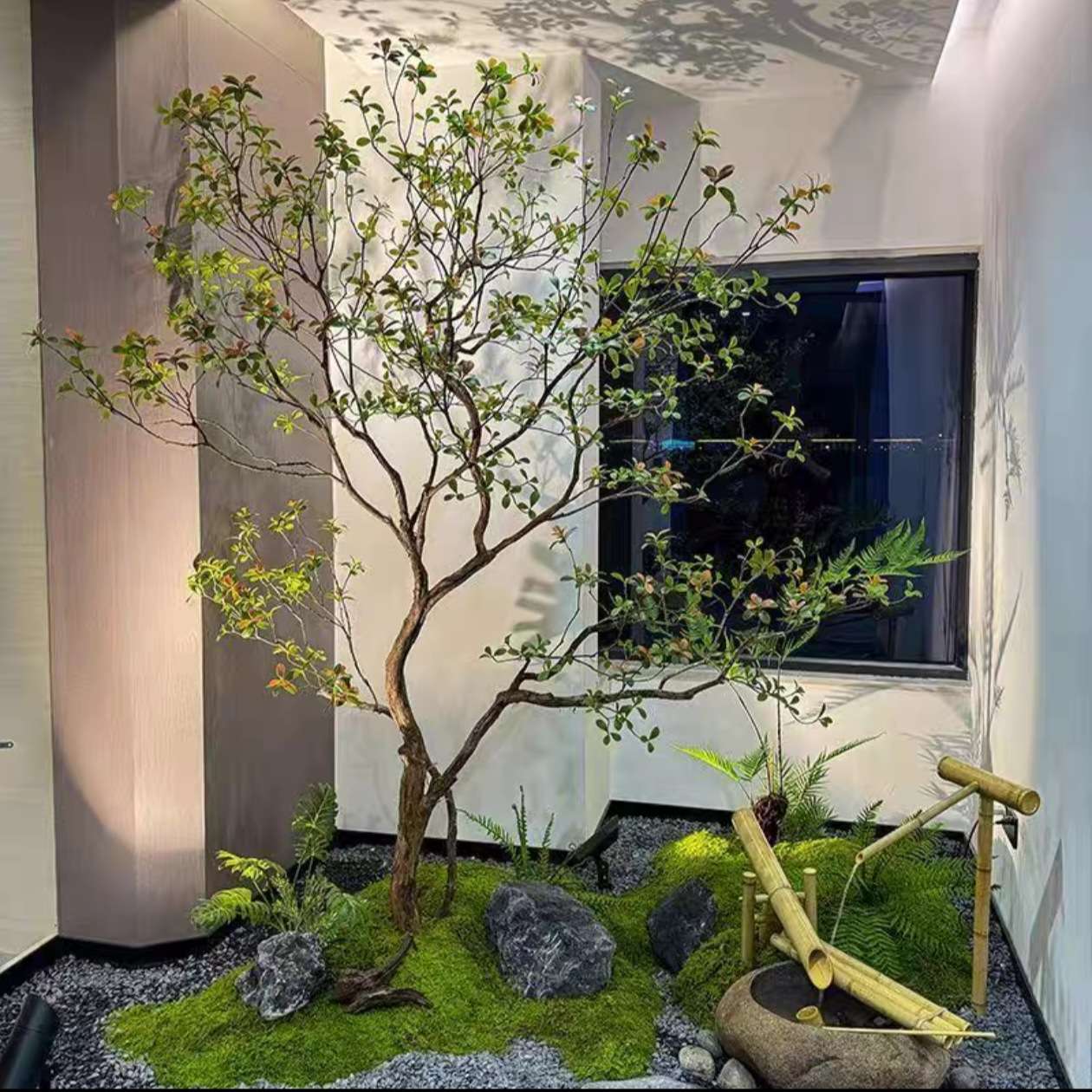 精品海岛春花仿真绿植室内装饰造景落地摆件简约植物中式茶室景观