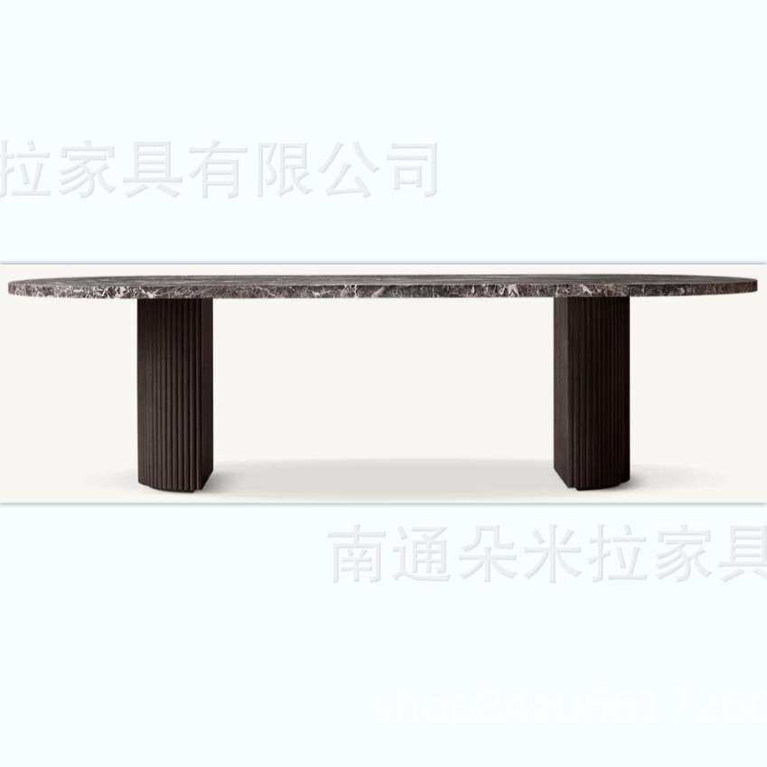 客厅长桌实木餐桌橡木办公桌长方形别墅复古工作台饰面高端大理石