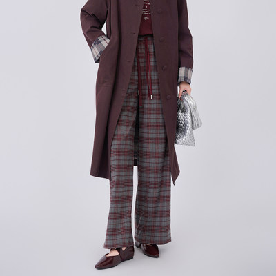 格子休闲裤毛呢2026春季新品阔腿裤小个子宽松垂感直筒裤子
