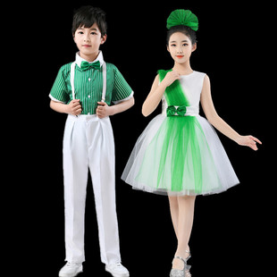 六一男女童合唱服幼儿集体舞蹈诗歌朗诵演出服小树春晓绿色表演服