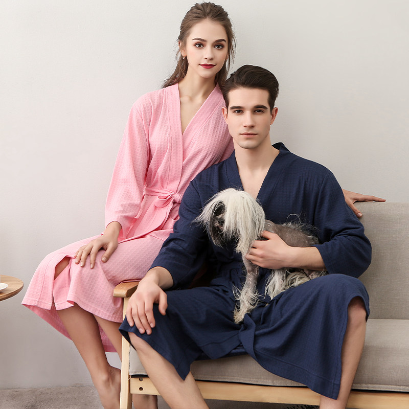 春秋季情侣一对男女士和服中长款吸水美容院专用浴袍加肥大码睡衣