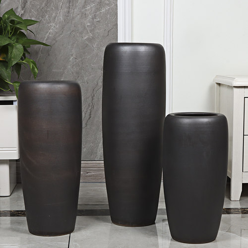 景德镇陶瓷花瓶摆件复古中式细高哑光落地陶罐插干花瓶样板房装饰