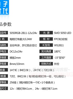 12V伏幻彩灯条 5050全彩72灯 WS2811灯带84灯24V炫彩流水跑马灯带