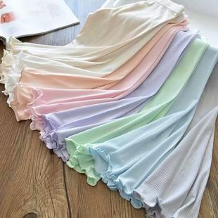 女童马卡龙木耳边冰丝坑条修身韩版打底裤儿童女宝宝薄款裤子