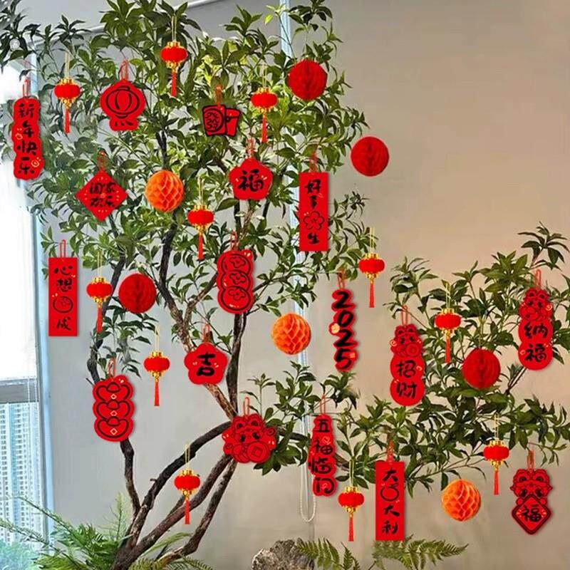 绿植挂件小灯笼装饰品新年过年2026挂树上的盆景氛围马年布置挂饰