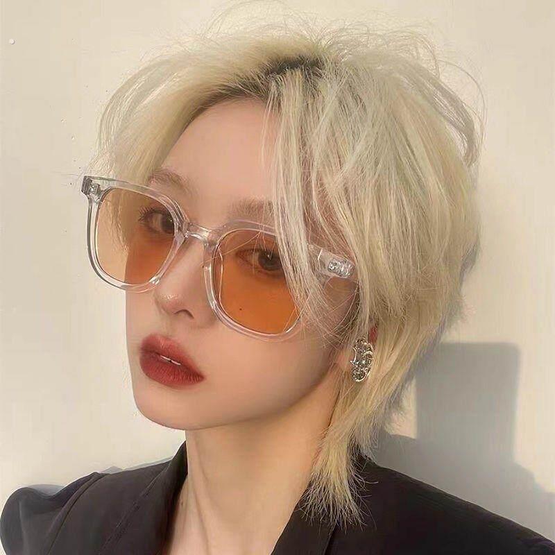 韩版透明茶色方框太阳眼镜女高级感网红圆脸显瘦小红书同款个性太