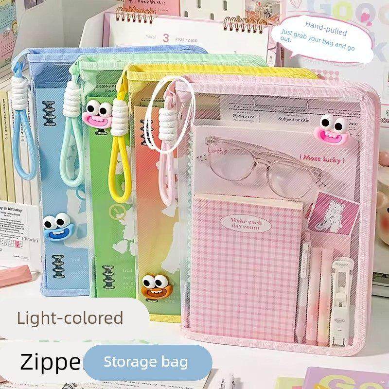 马卡龙透明A4文件袋大容量拉炼式学生考试手提袋防水收纳袋拎书袋,文具电教/文化用品/商务用品,文件袋/资料袋/试卷收纳袋,淘宝优惠券,粉丝福利购,淘宝优惠卷