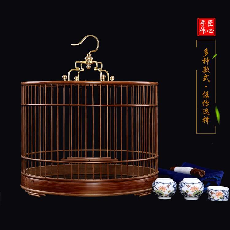 圆形抽屉鸟笼鸟笼精品笼绣眼黄雀芙蓉靛颏玉鸟文鸟春暖竹制品