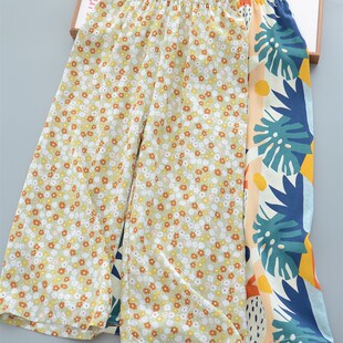 洋气童装家居服夏季新款儿童女童绵绸家居裤 宝宝中大童碎花睡裤