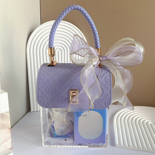 结婚订婚高级感皮质手提亚克力喜糖盒伴手礼伴娘伴郎回礼礼物盒子