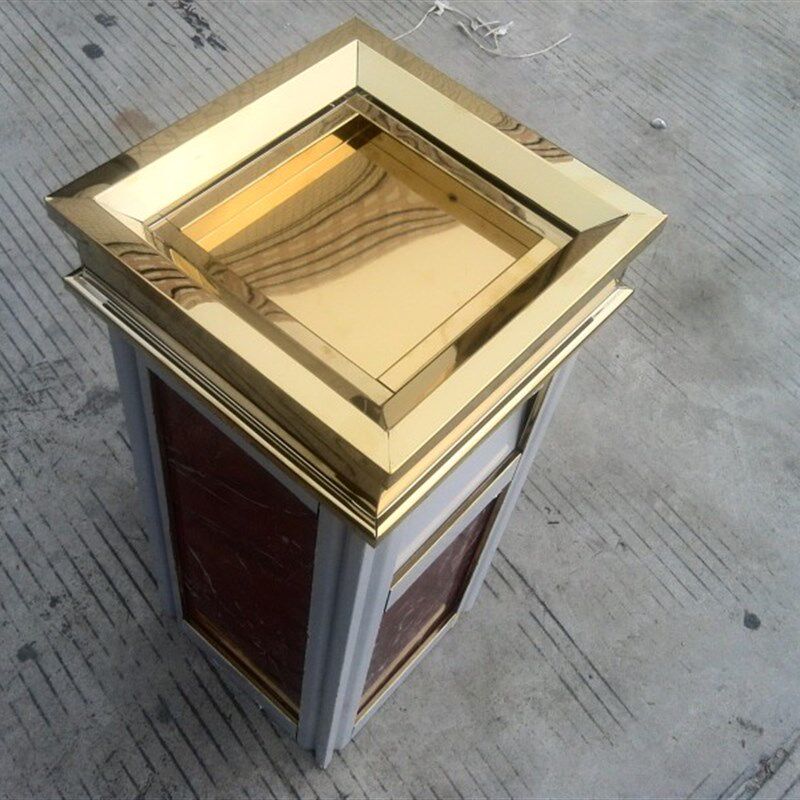 钛合金大理石酒店宾馆四菱角垃圾桶上开盖子配件不锈钢 钛合金菸