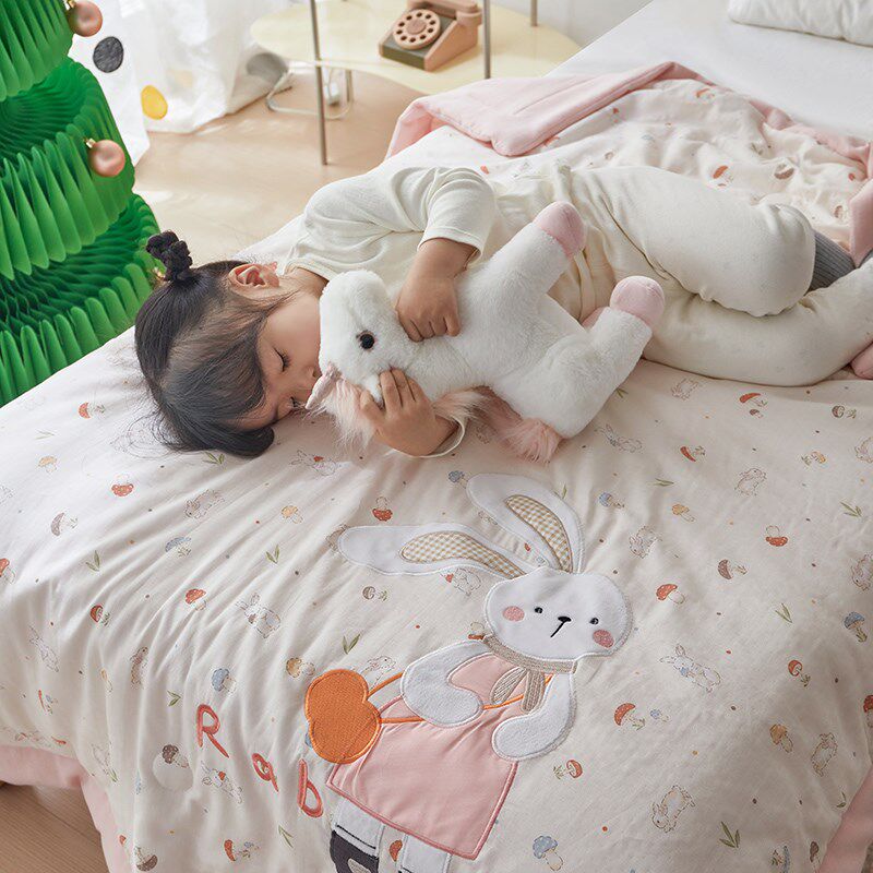 幼儿园宝宝午睡夏凉被儿童纯棉双层纱空调被单人大豆夏被可机洗薄
