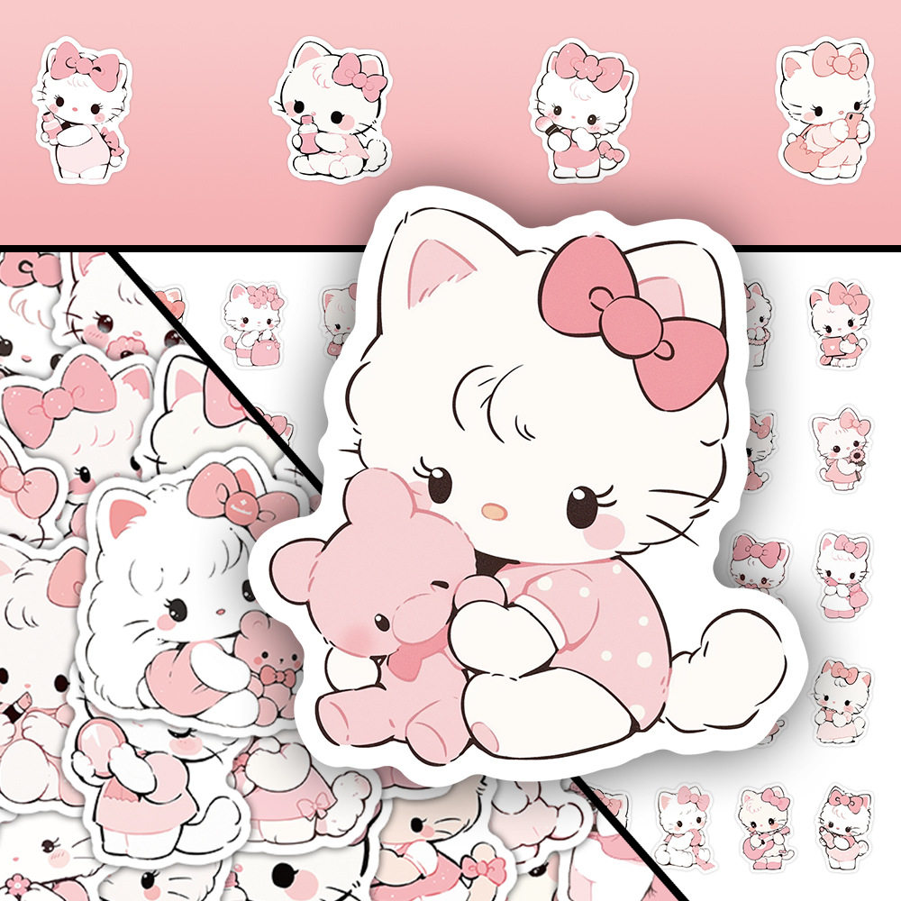 粉色小猫咪行李箱手机壳防水贴纸