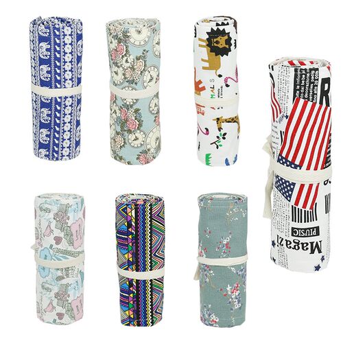 手工帆布卷笔袋36/48/72孔大容量笔帘男女生素描彩铅笔帘绘画专用