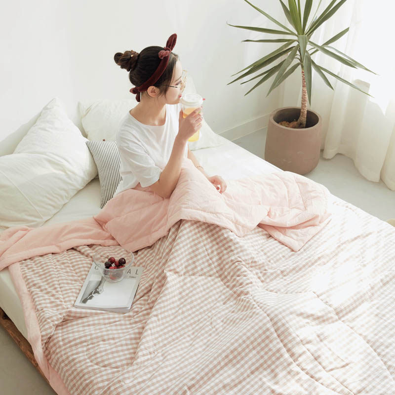 日式可机洗水洗棉夏被格子空调被全棉薄被芯单人纯棉被子夏季双人