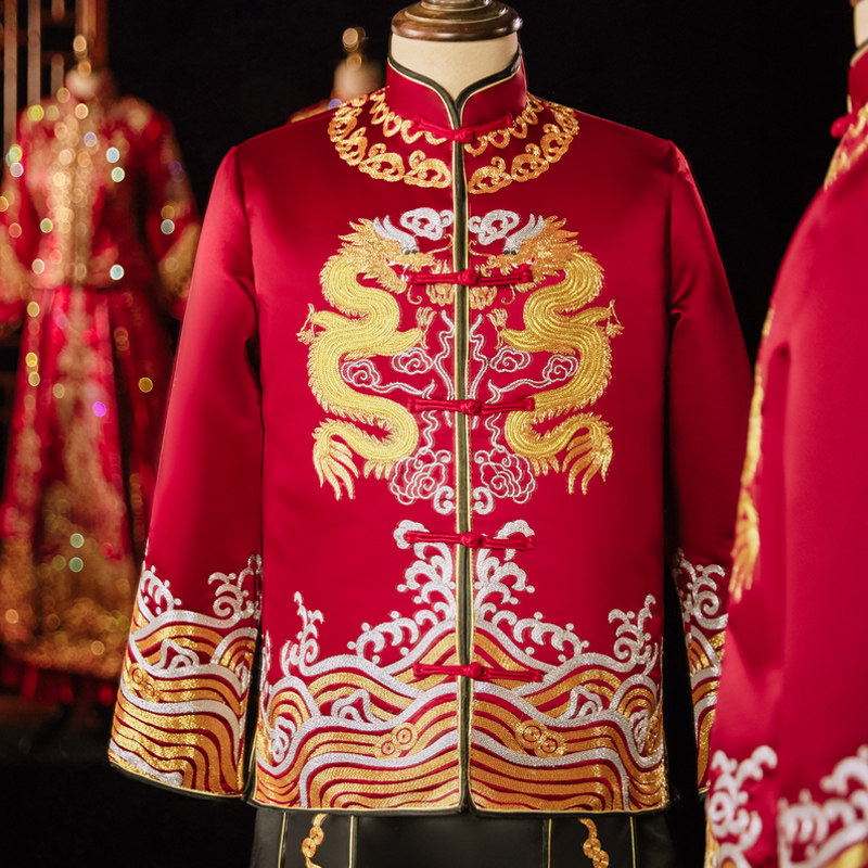 秀禾服新郎2023新款中式结婚男士礼服大码男装龙凤褂唐装接亲婚服