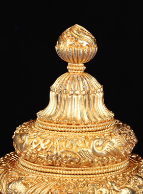 米盒尼泊尔纯铜鎏金银藏传密宗佛台供奉修粮米壶摆件佛前宝瓶米罐