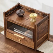 胡桃木置物架桌面小型防尘博古架实木简约摆件茶壶茶具台式 收纳柜