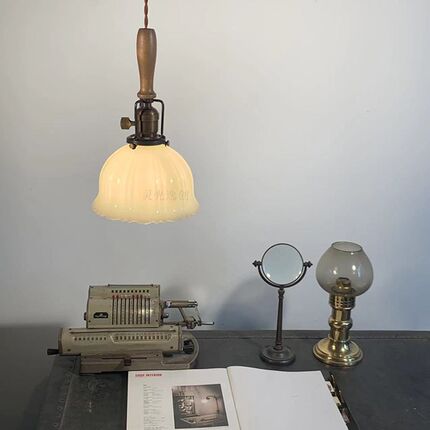 中古wuone灵光逸创白玉玻璃罩单头吊灯 复古餐饮灯奶茶店灯