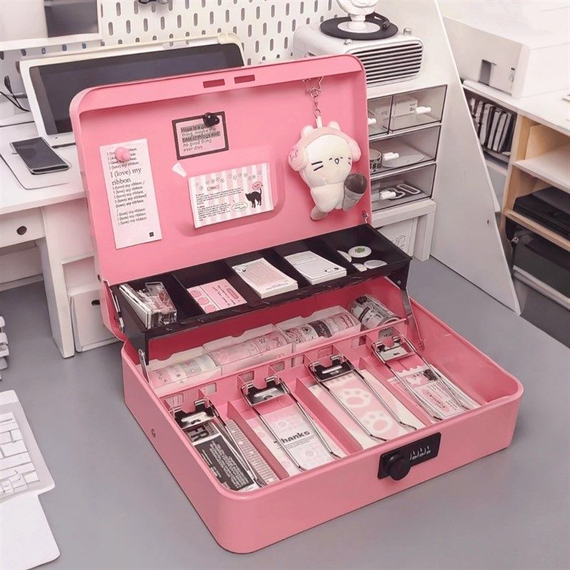 收银箱存钱罐桌面收纳盒大容量儿童家用带锁收纳盒储蓄盒桌面摆件