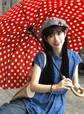 红色波点雨伞2024年新款加大加厚加固长柄伞抗强风暴雨女生