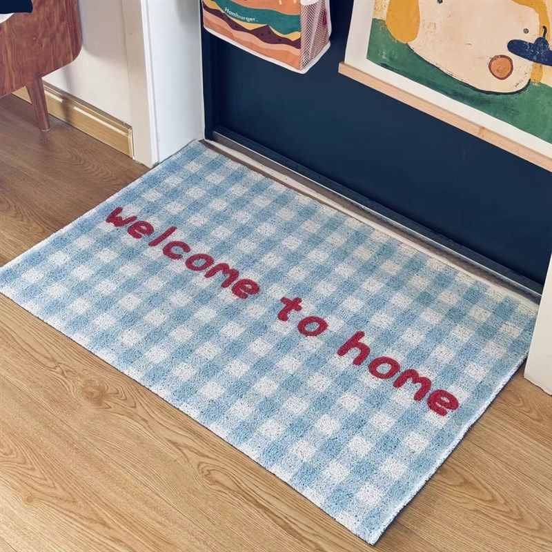 韩系格子丝圈入户地垫清新简约玄关脚垫刮泥蹭土防滑门垫任意裁剪,居家布艺,入户地垫,淘宝优惠券,粉丝福利购,淘宝优惠卷