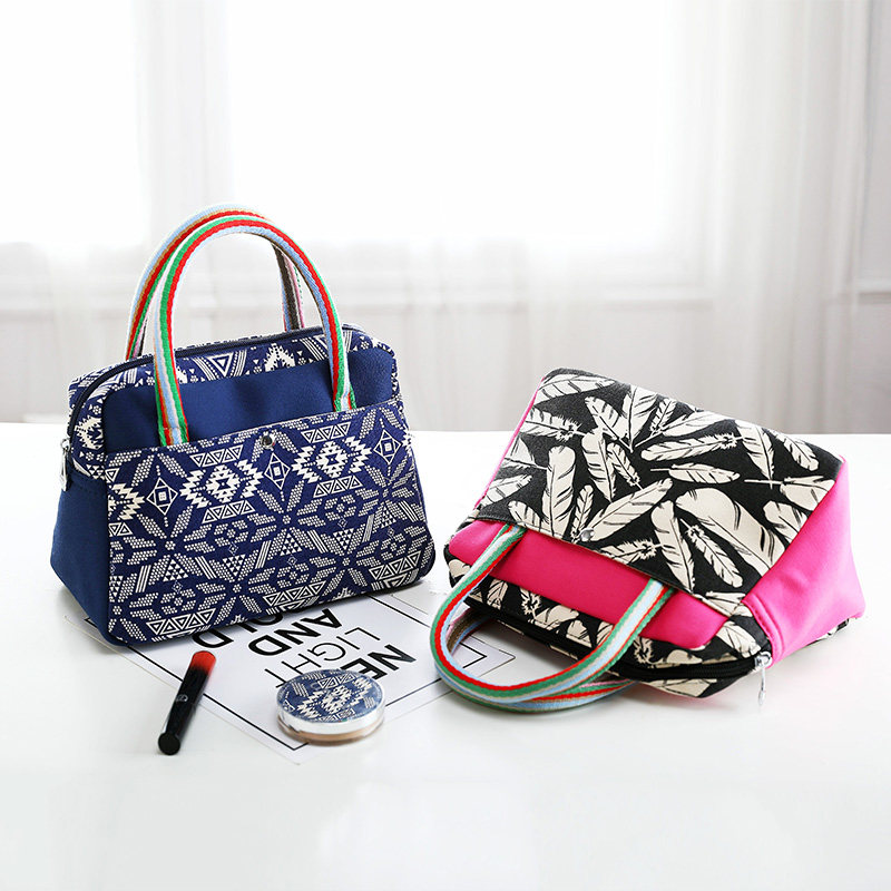 名族风帆布手提包妈妈包手拎女士包袋新款时尚包包中老年人买菜包