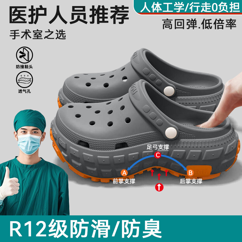 纽舒康手术室洞洞鞋男士2026新款夏季外穿厚底防滑耐磨eva拖鞋男
